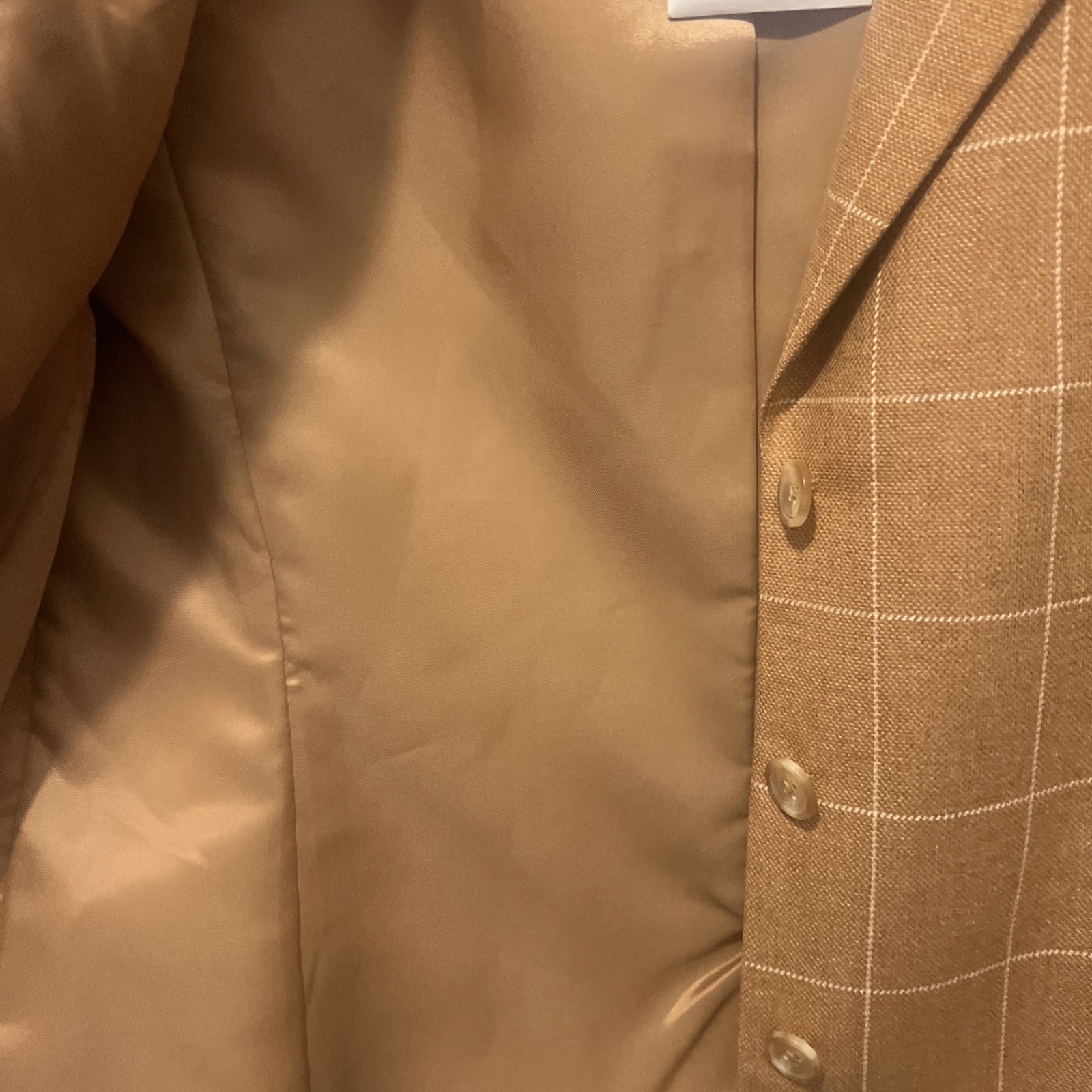 Vintage Talbots Wool Cashmere Tan Brown Plaid Blazer Jacket Women 12P