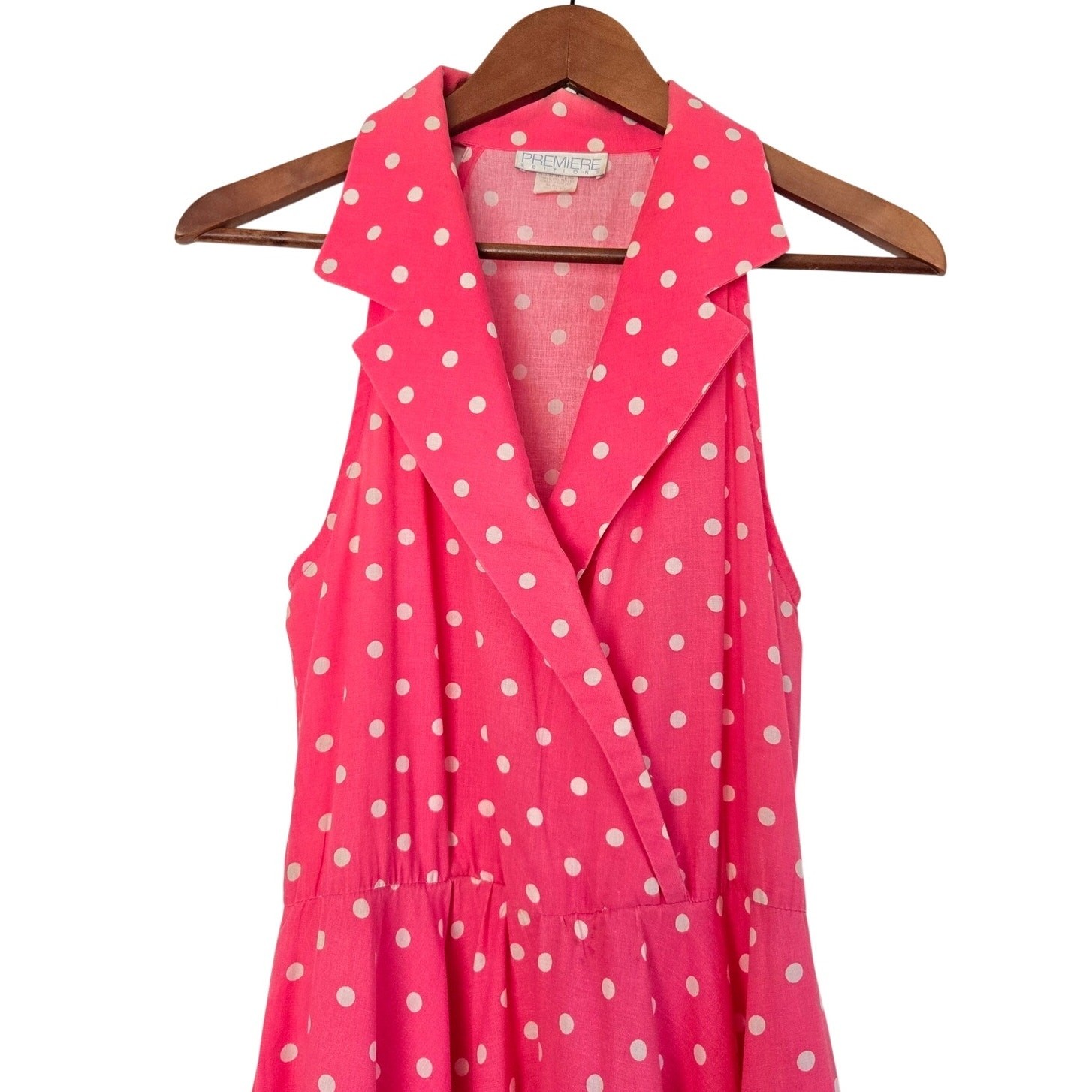 80s Vintage Rockability Pinup Barbie Pink Polka Dot Sleeveless Wrap Dress 10