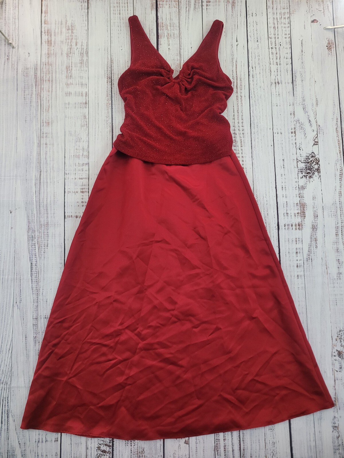 Vintage Patra Red Sleeveless Plunge Formal Prom Evening Gown USA Made Size 10