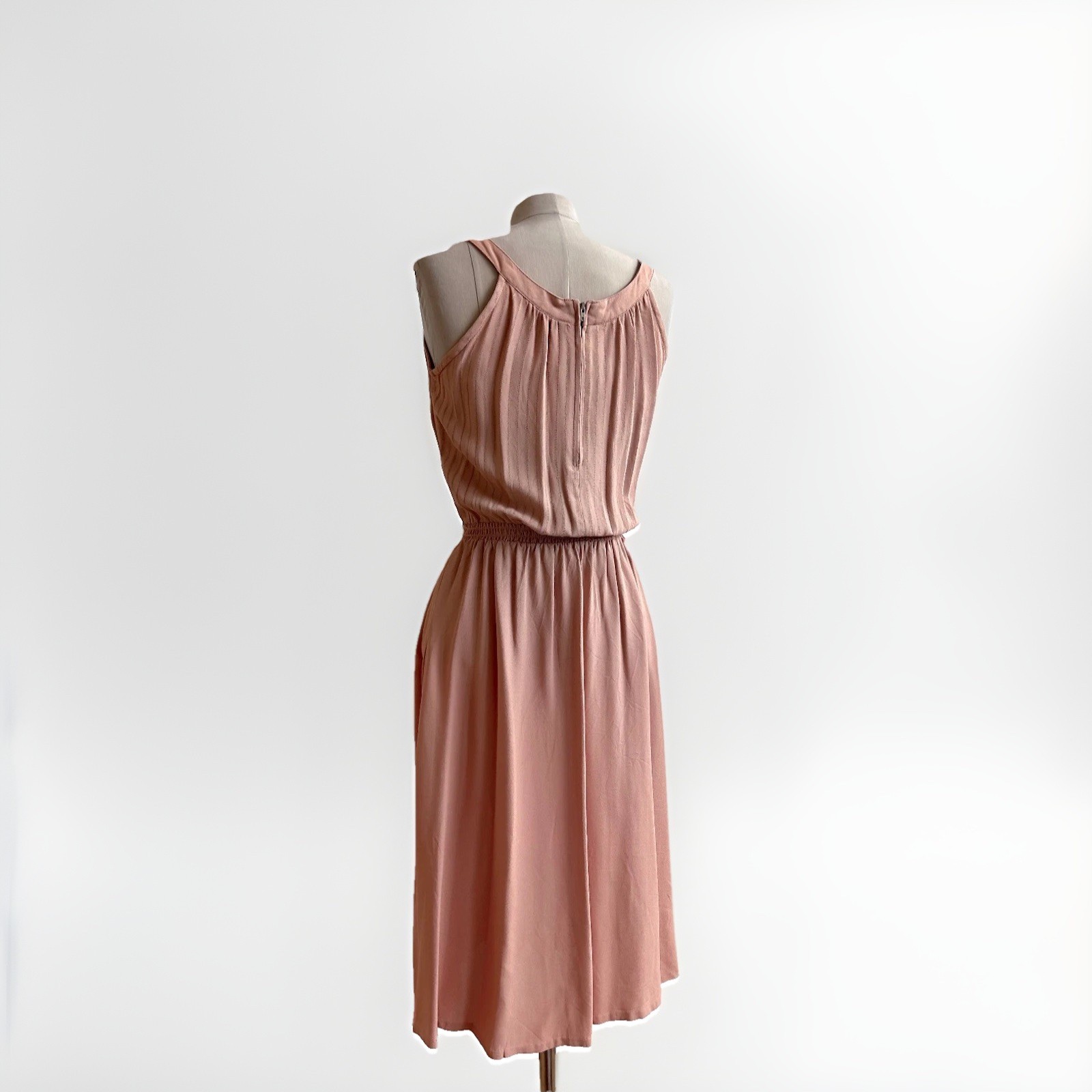 Vintage 1960s Nude Matte Crepe Dress sz S 4 6 Summer Maisel Chic Elastic Waist