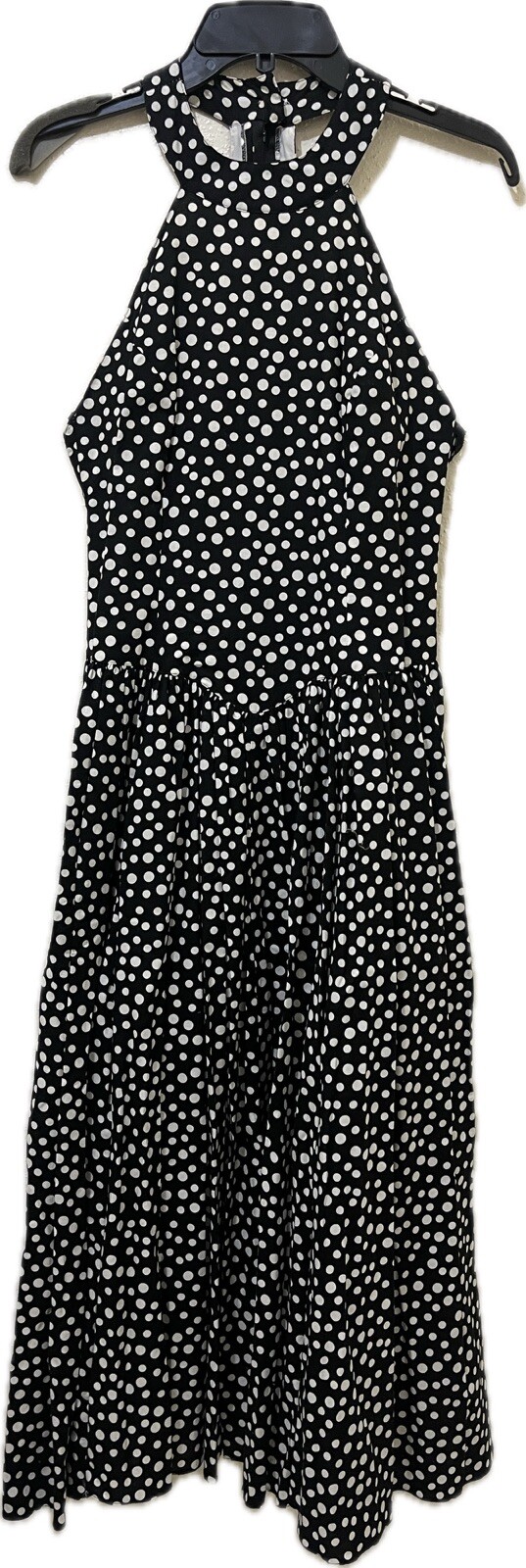 Vtg 80s Geary Roark Kamisato Dress Women 4 Black Polka Dot Pinup Rockabilly Maxi