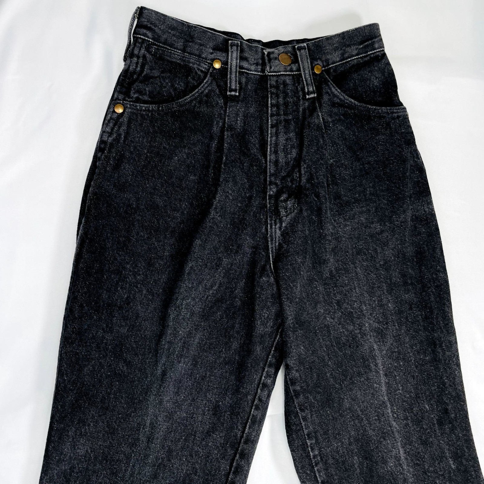 Vintage Wrangler Womens High Waist Black Denim Leather Patch Mom Jeans 5 / 25″