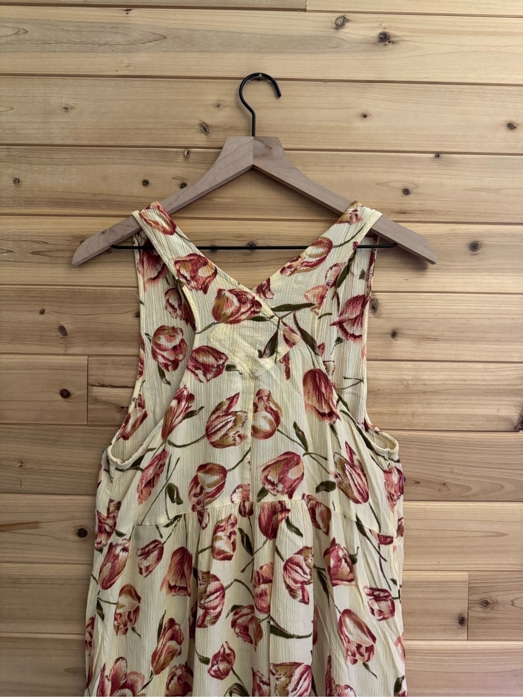 Vintage Express Small Tulip Button V Neckline Midi Dress Tulips Pockets Coquette