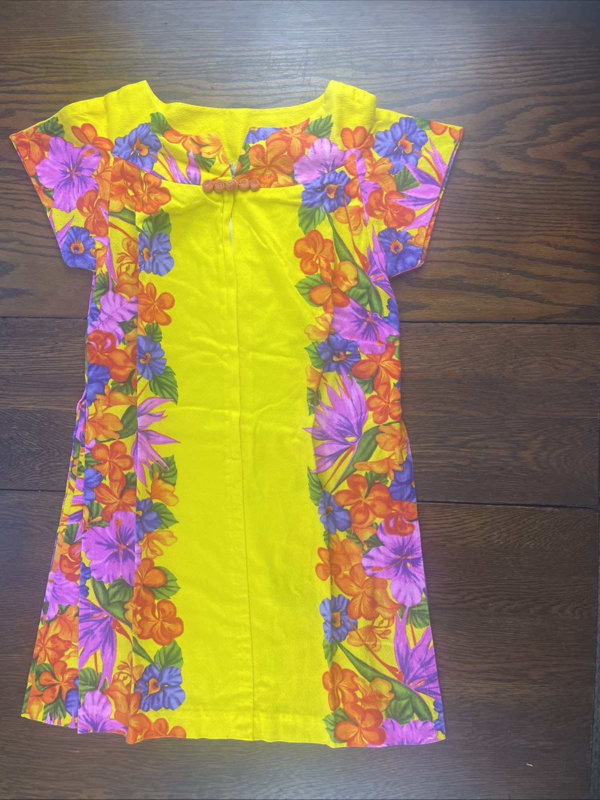 Vintage 1960’s Hawaiian Togs Honeymoon Mini Dress Bright Yellow Floral Size XS