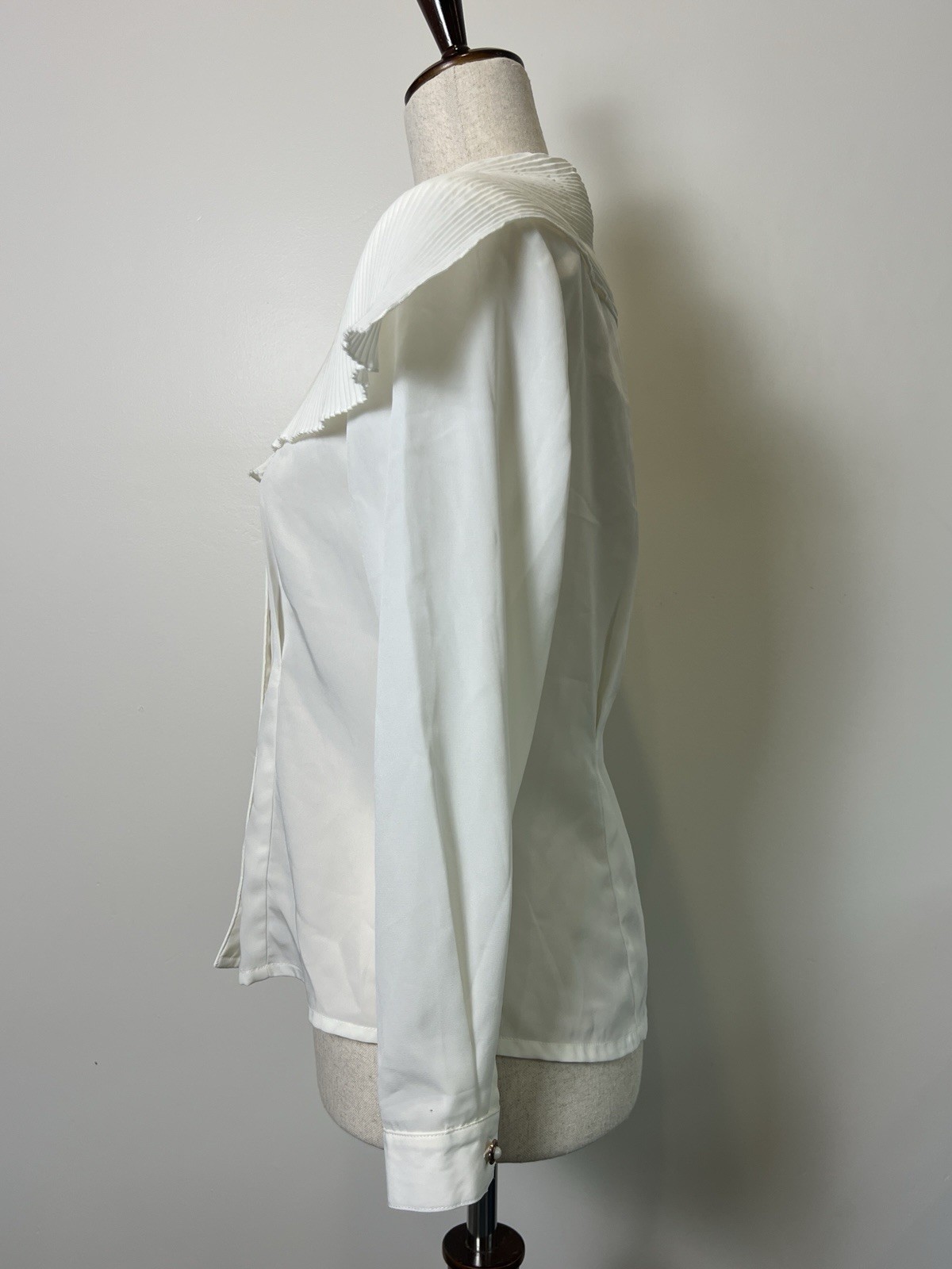 Vintage 80s Basic Line White Long Sleeve Cottagecore Prairie Pleated Collar XXS
