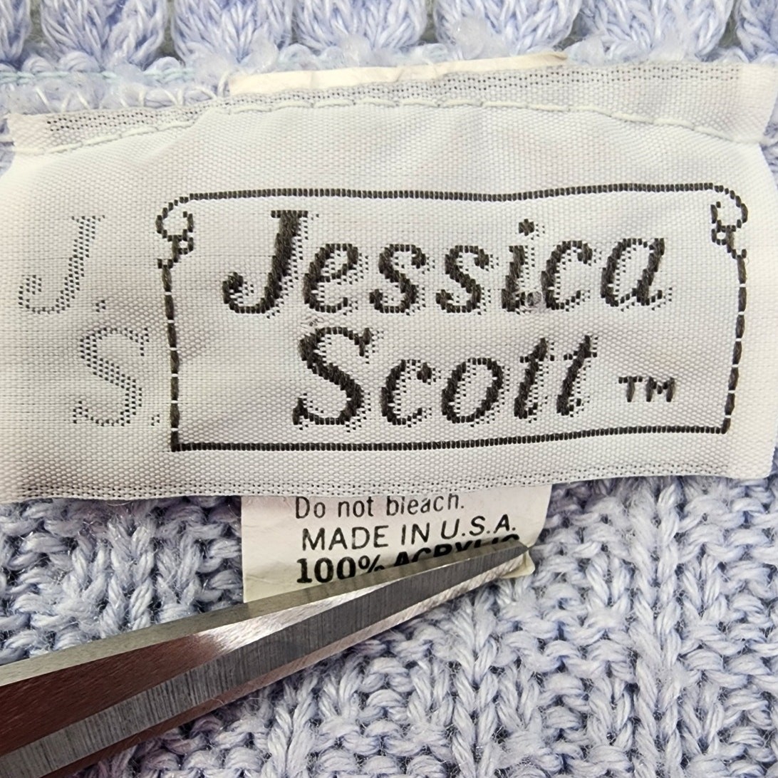 Vintage Jessica Scott Sweater Womens M Blue Crew Neck Short Sleeve Lightweight