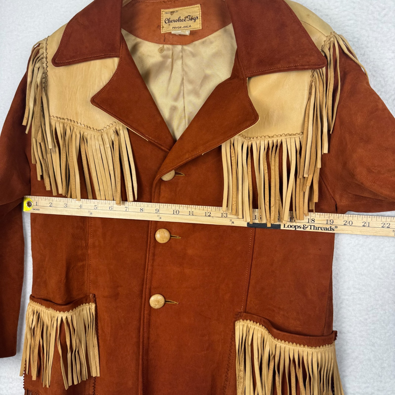 Vintage 60s 70s Cherokee Togs Size 42 Orange Suede Fringe Western Cowboy Jacket