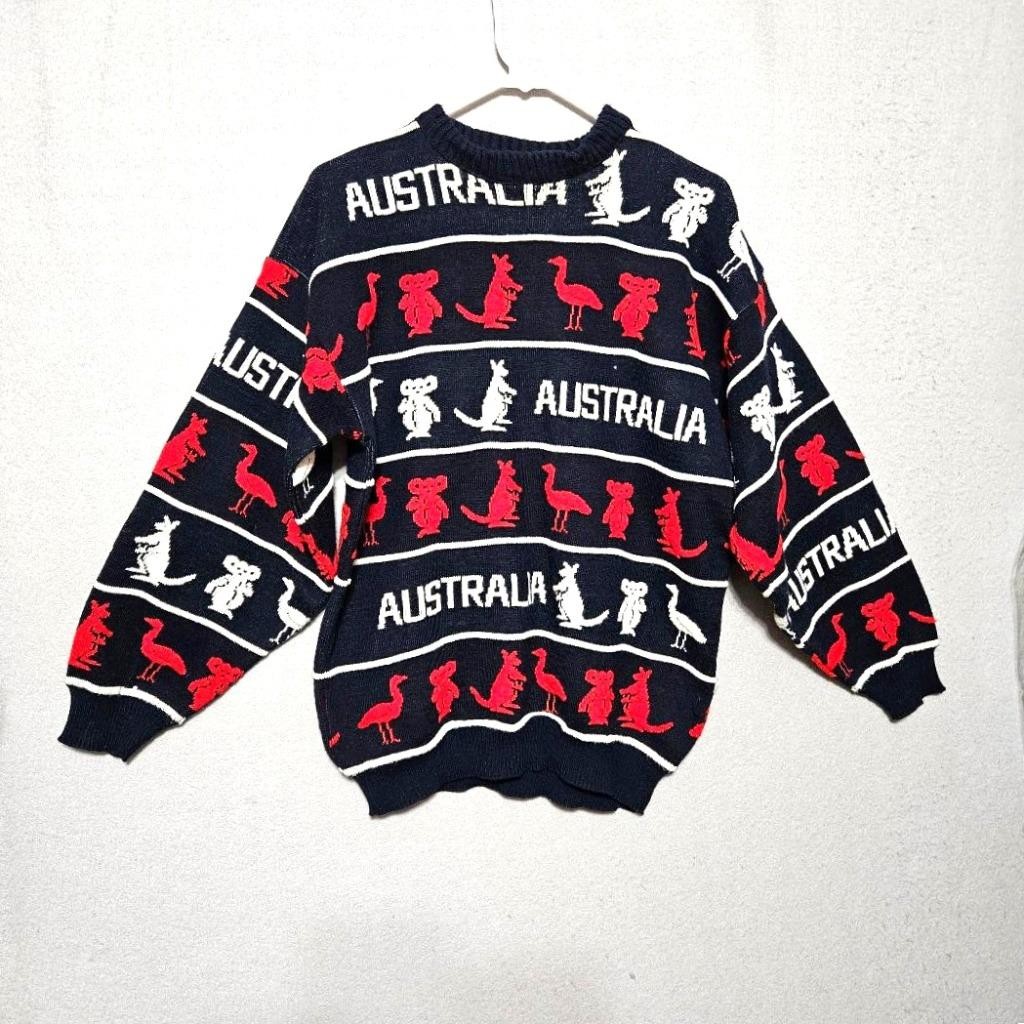Australia VTG Sweater Overall Graphics Kangaroos Koalas Emus- Adult One Size Fit
