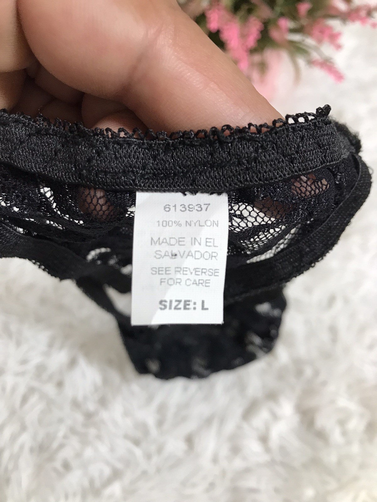 Women’s Lace Sz Large Floral Thong String Panties Black Strappy Underwear