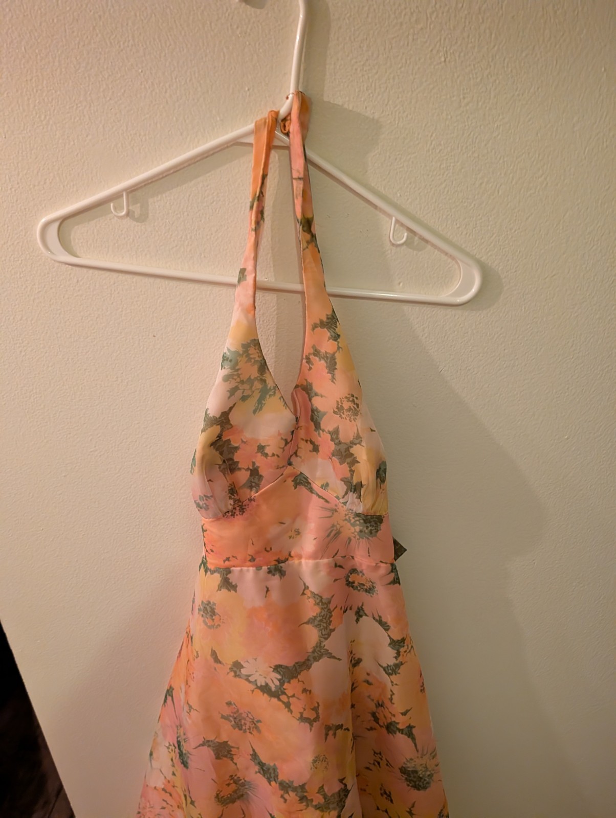 Vintage 1960’s Floral Chiffon Halter Maxi Dress W Cape Sz 7 Union Made.Cottage