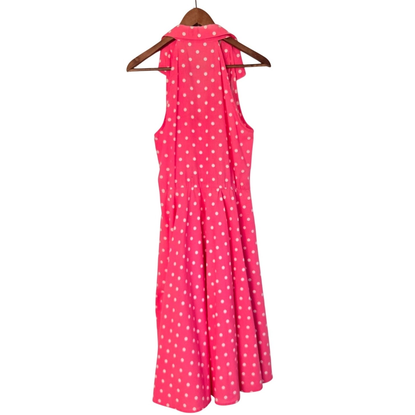 80s Vintage Rockability Pinup Barbie Pink Polka Dot Sleeveless Wrap Dress 10