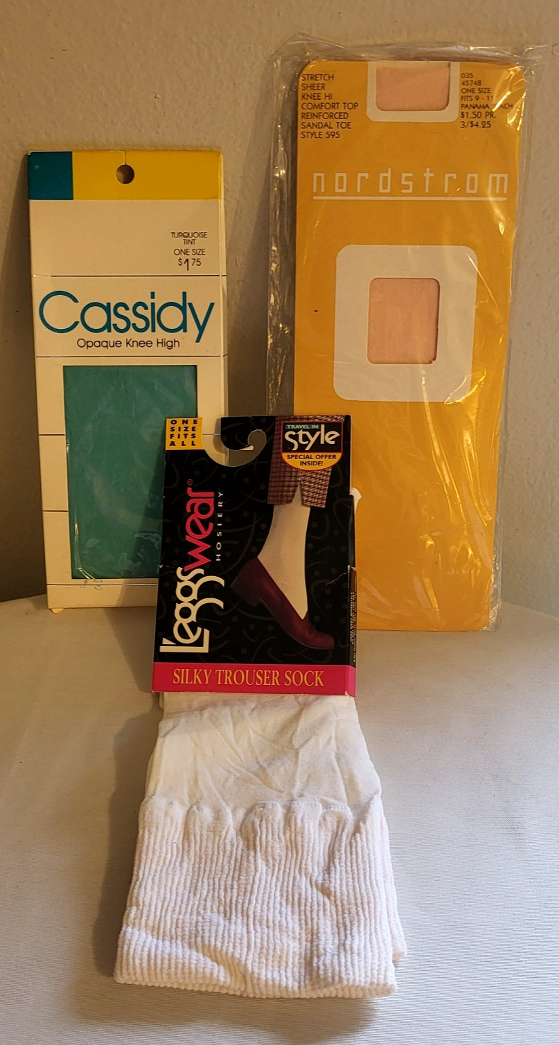Lot of 3 assorted Knee highs Nordstrom Peach, Cassidy Turquoise, Leggs White New
