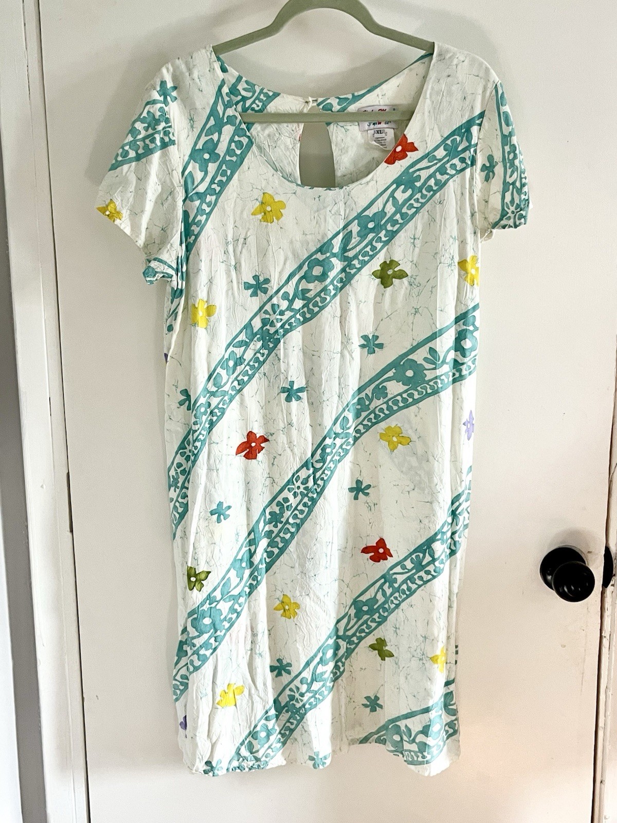 Vintage 90s Y2K Hula Moon Jams World Hawaiian White Floral Shirtdress Size XL