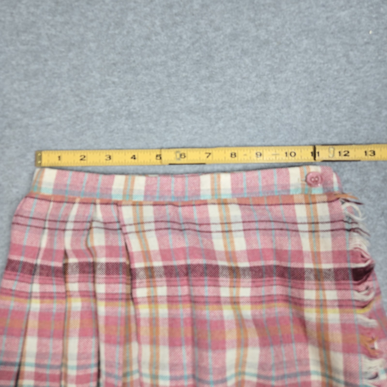 Vintage Present Co Wool Pleated Wrap Midi Skirt Size S Pink Cream Plaid Fringe