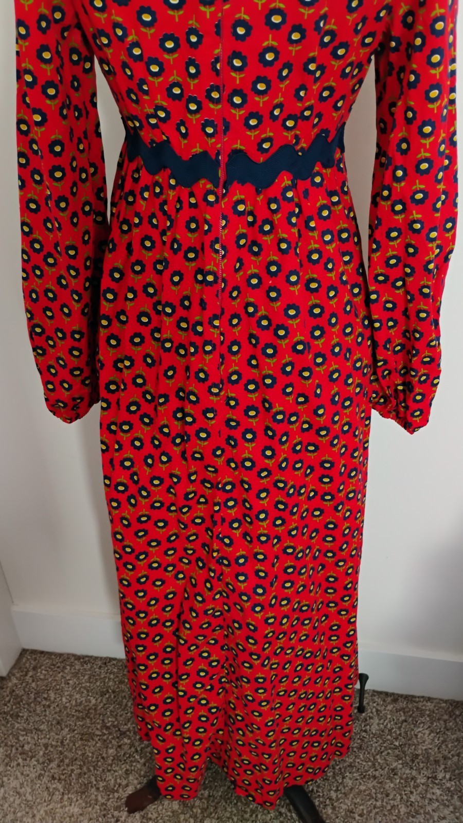 Vtg 70s Floral Maxi Dress Hippie Prairie Festival Mod Ric Rac Sz 0 Read*
