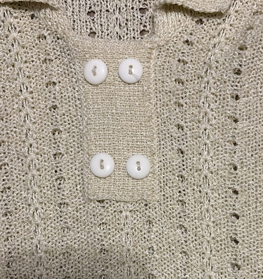 Vintage Womens Knit Shirt Top Collared Size 52 Short Sleeve Beige Spain Made 80s