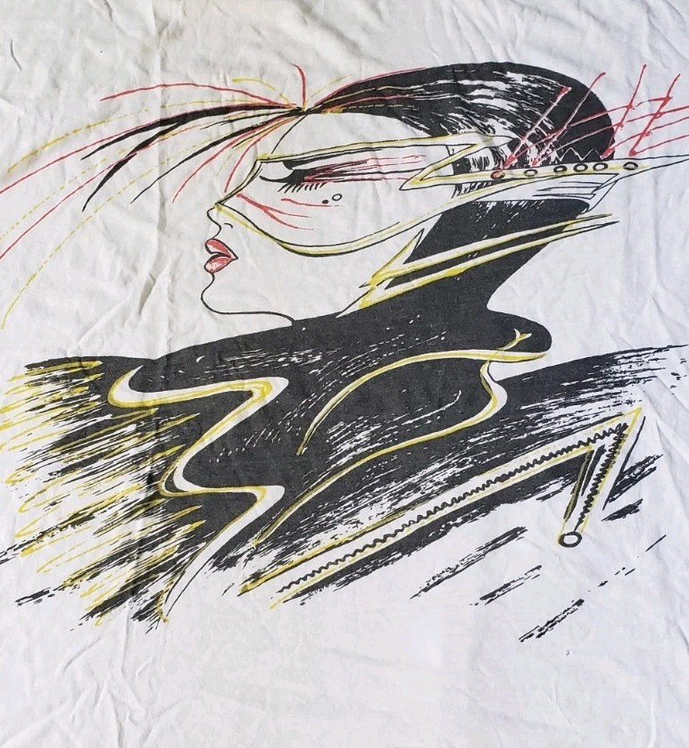 VTG 80s New Wave White Graphic T-Shirt XL? Punk Goth Emo Street THRASHED HOLES