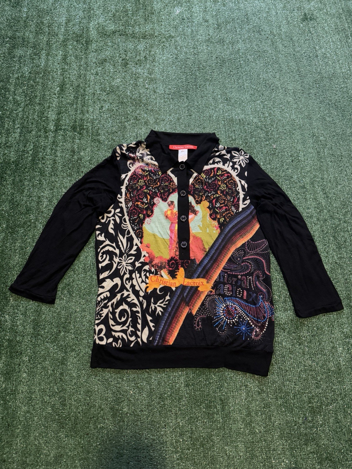 Rare Vintage Christian Lacroix Dancers Italy Collared Long Sleeve Blouse Sz L