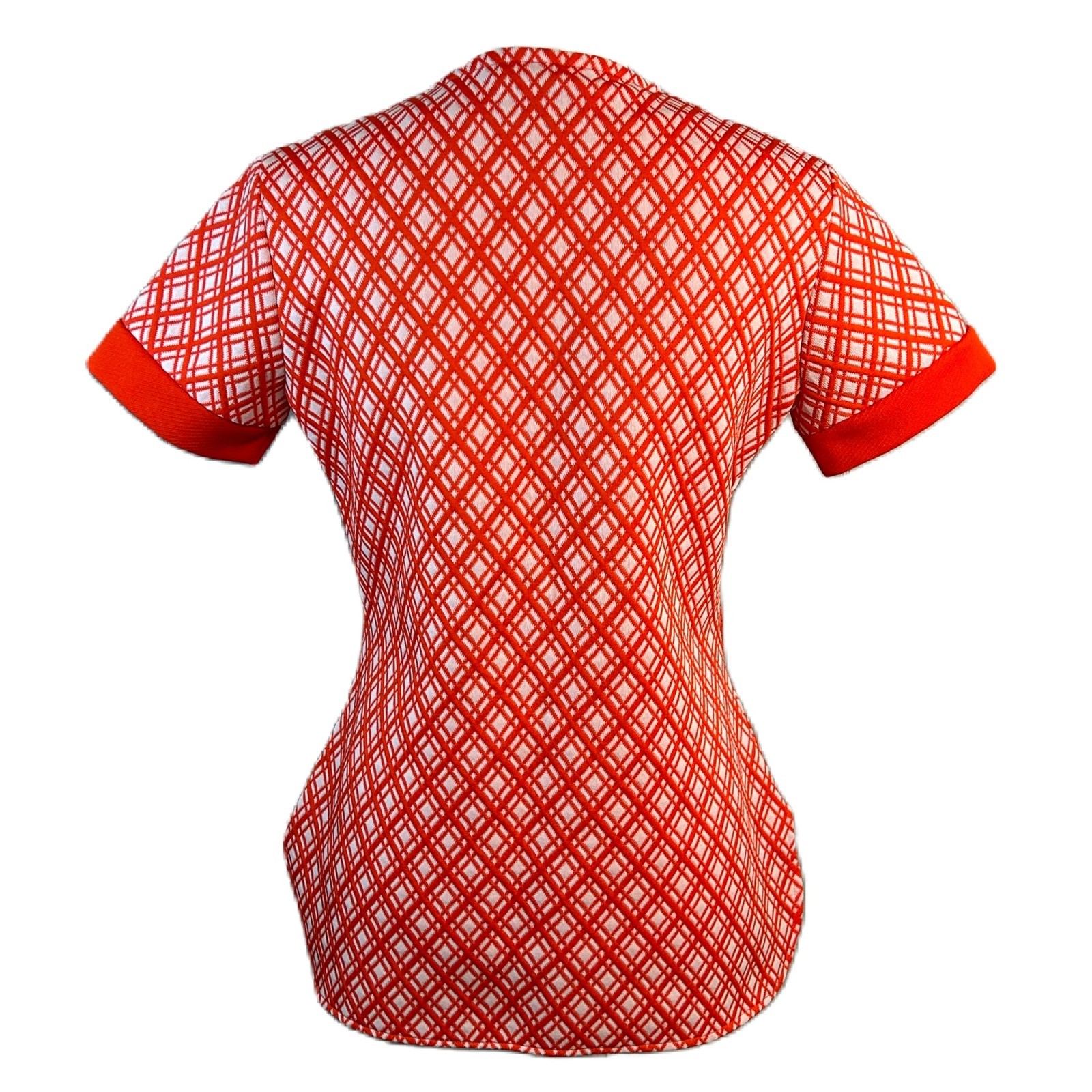 JCPenney Womens True Vintage 70s Top M Orange Geometric Knit Retro Mod Kitchy