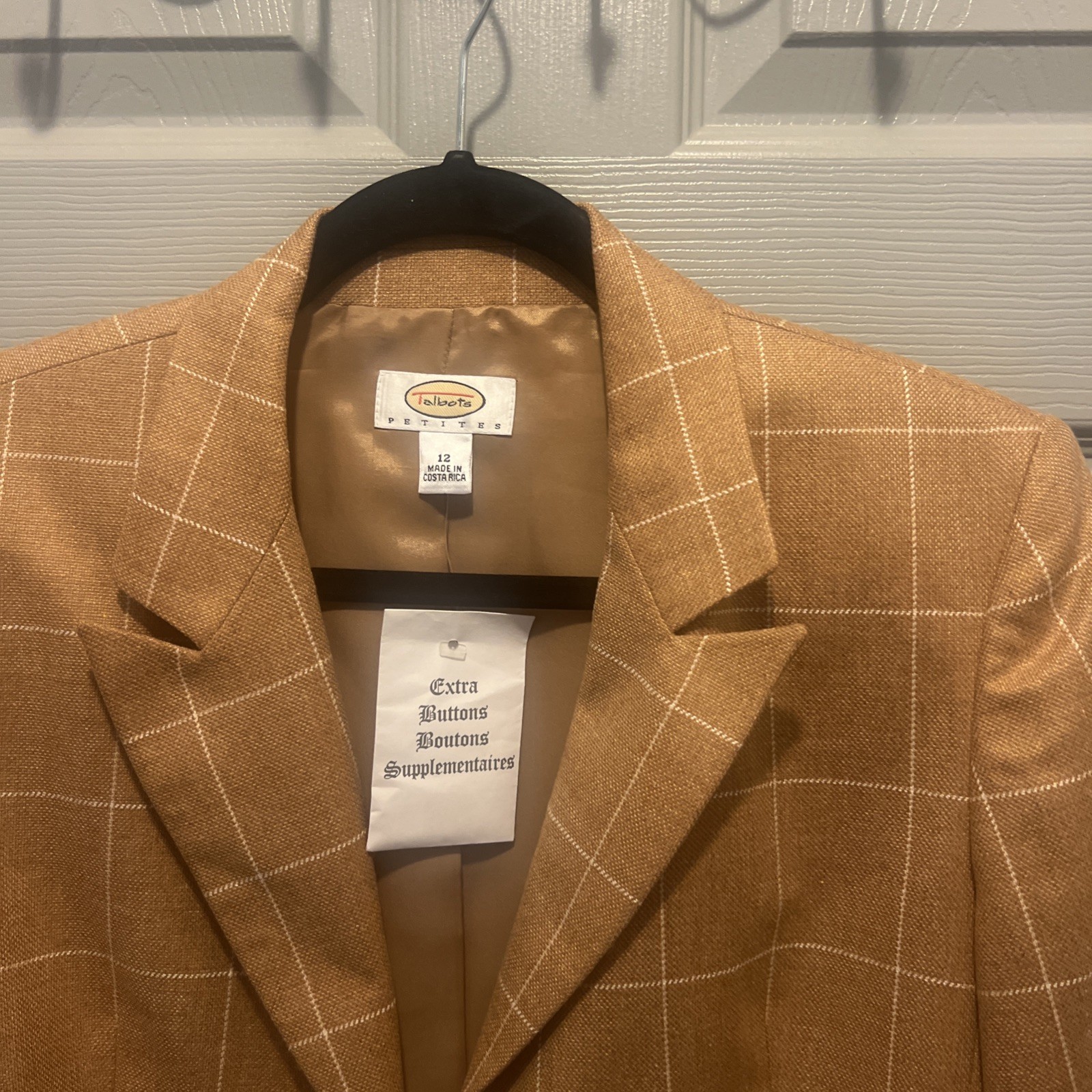 Vintage Talbots Wool Cashmere Tan Brown Plaid Blazer Jacket Women 12P