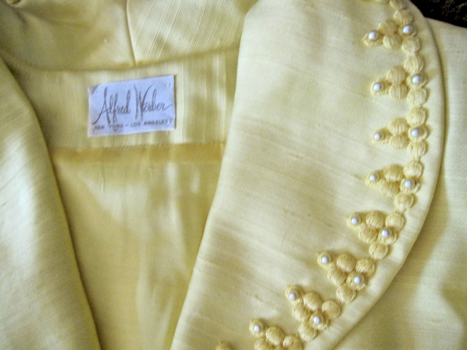 Vtg 1960s 2 Piece COAT DRESS SET pearl & lace embellishments sz.12 Alfred Werber