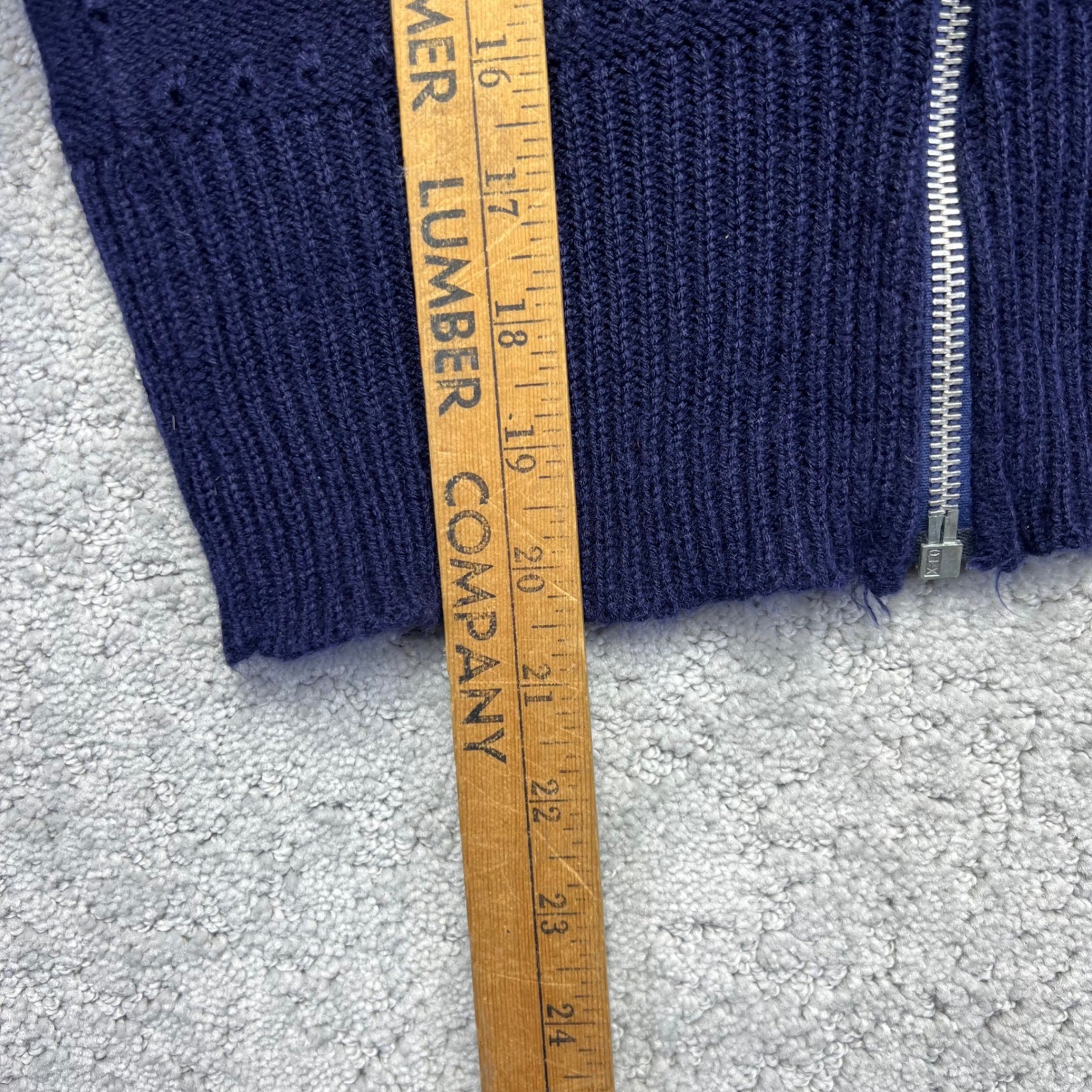 VINTAGE Young Canada Sweater Womens XS/S?? Navy Blue Diamond Knit Zip Up Acrylic