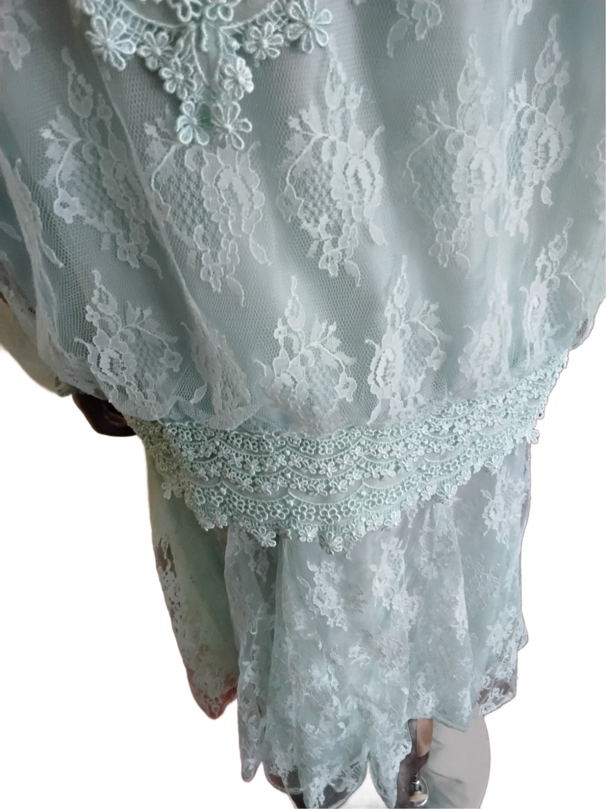 Vintage 1970s Samuel Scott Seafoam Green Lace 2-Piece Formal Dress Set 16W