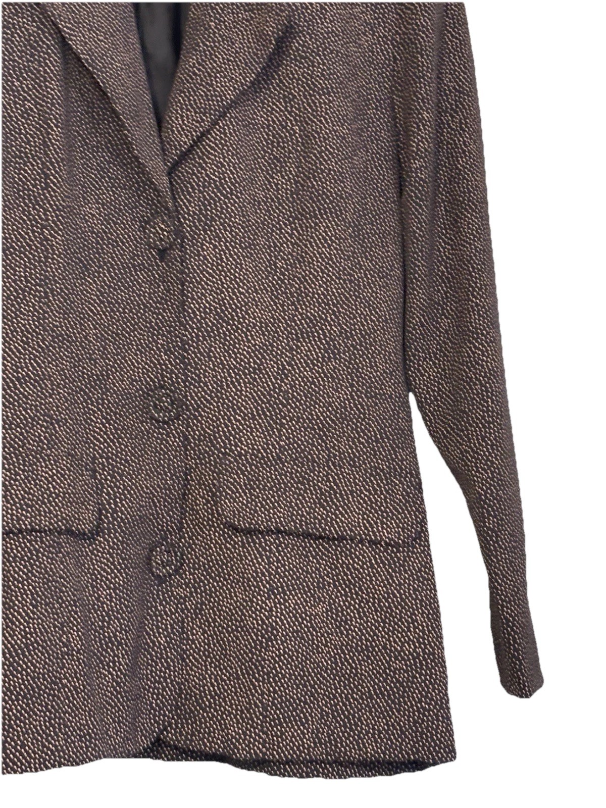 Creme Brown Dot Blazer Women 11/12 Rayon Lined Vintage Career Jacket 90s