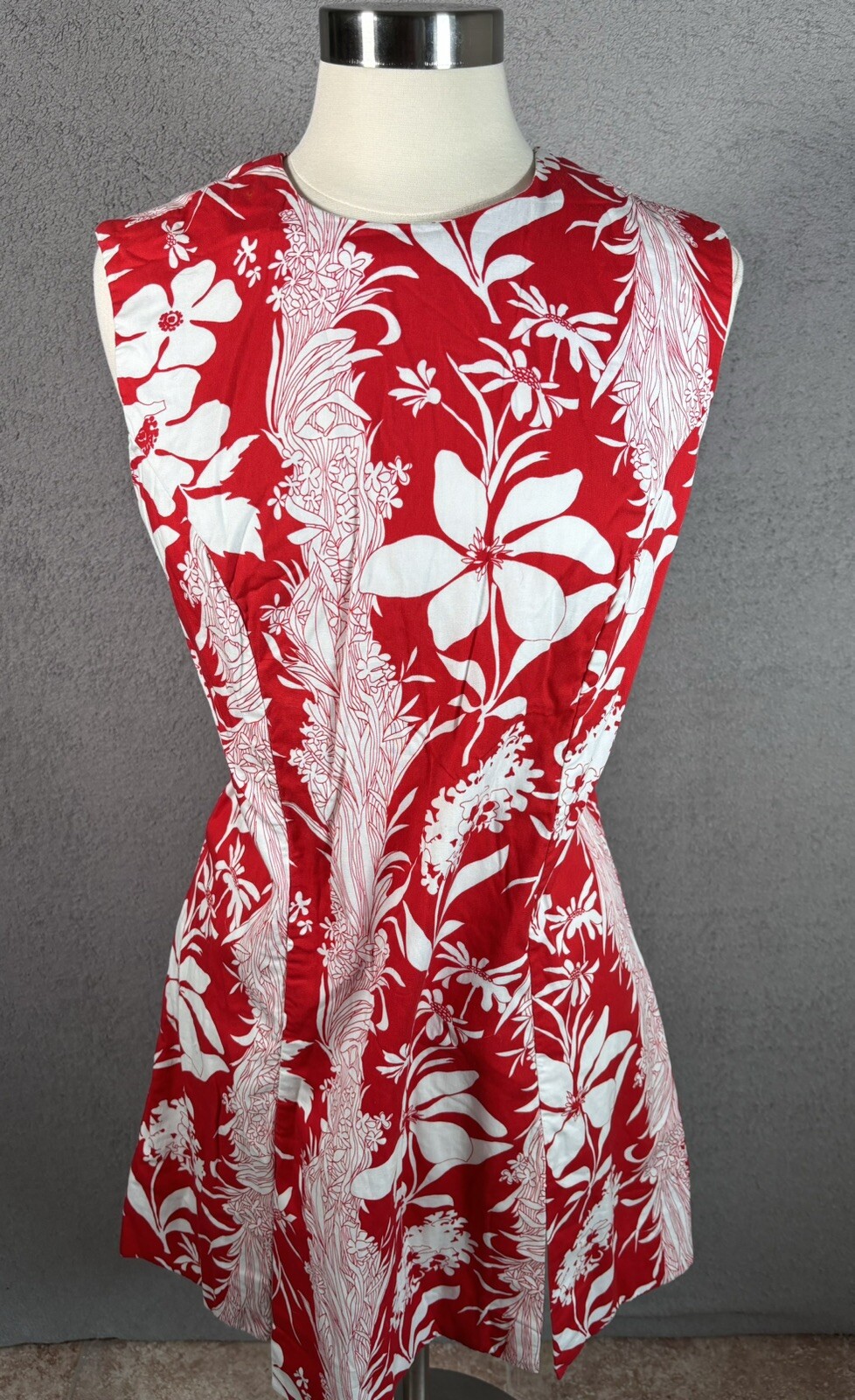Vintage Haymaker Red Fit And Flare Hawaiian Flora Print Summer Beach Dress M-L