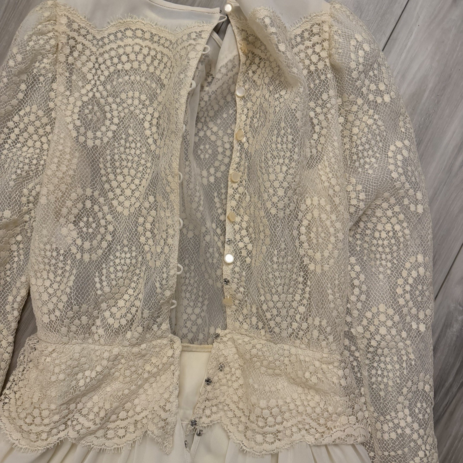 VTG Albert Nipon Boutique Dress Lace Bodice Midi Size 4 USA Union Made Cream