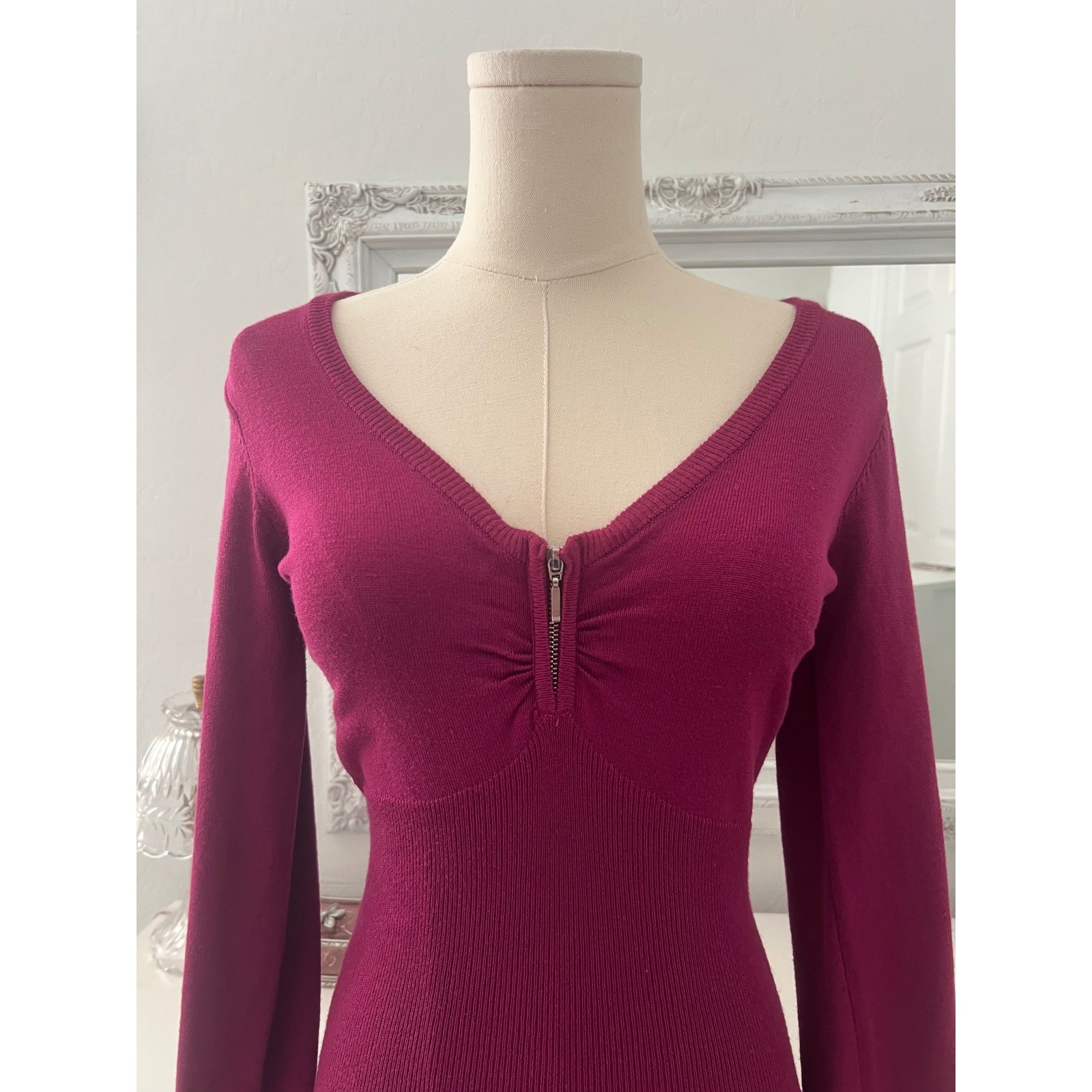 vintage energie magenta fitted long sleeve sweater top