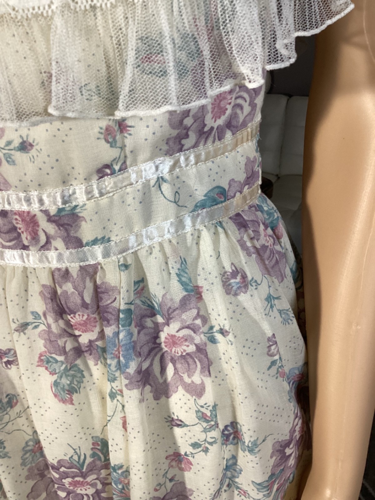 Vintage 70’s Gunne Sax Sheer Floral Calico Lace Hippie Prairie Cottage Dress