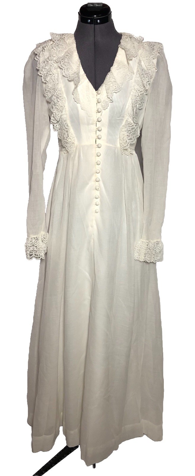 Vtg 70s Candi Jones California prairie wedding dress + lace veil 36-32-42