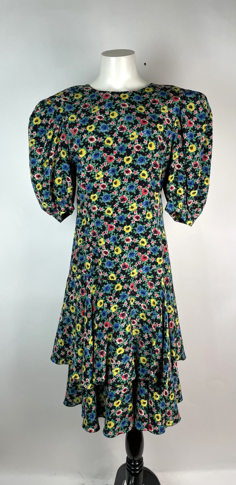 VTG 80’s Albert Nipon Hong Kong Silk Floral Dress 10 Puff Shoulders
