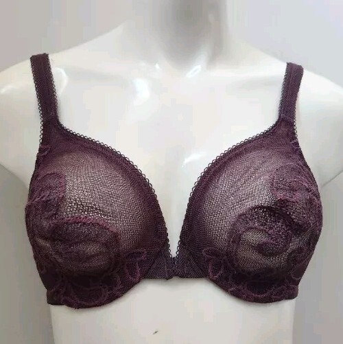 Vtg 90’s Victoria’s Secret Purple Embroidered Mesh Front Closure Unlined Bra 36C