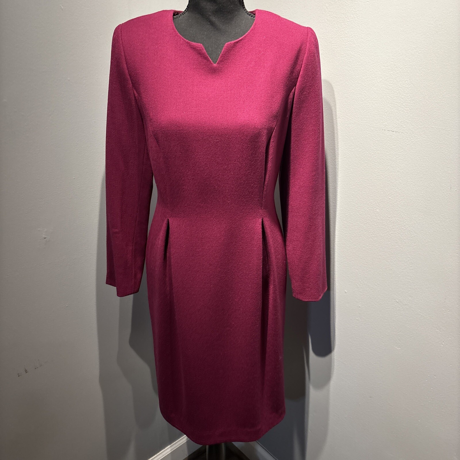 Vintage Maggy London Wool Dress Purple Long Sleeve Sz6P Fully Lined
