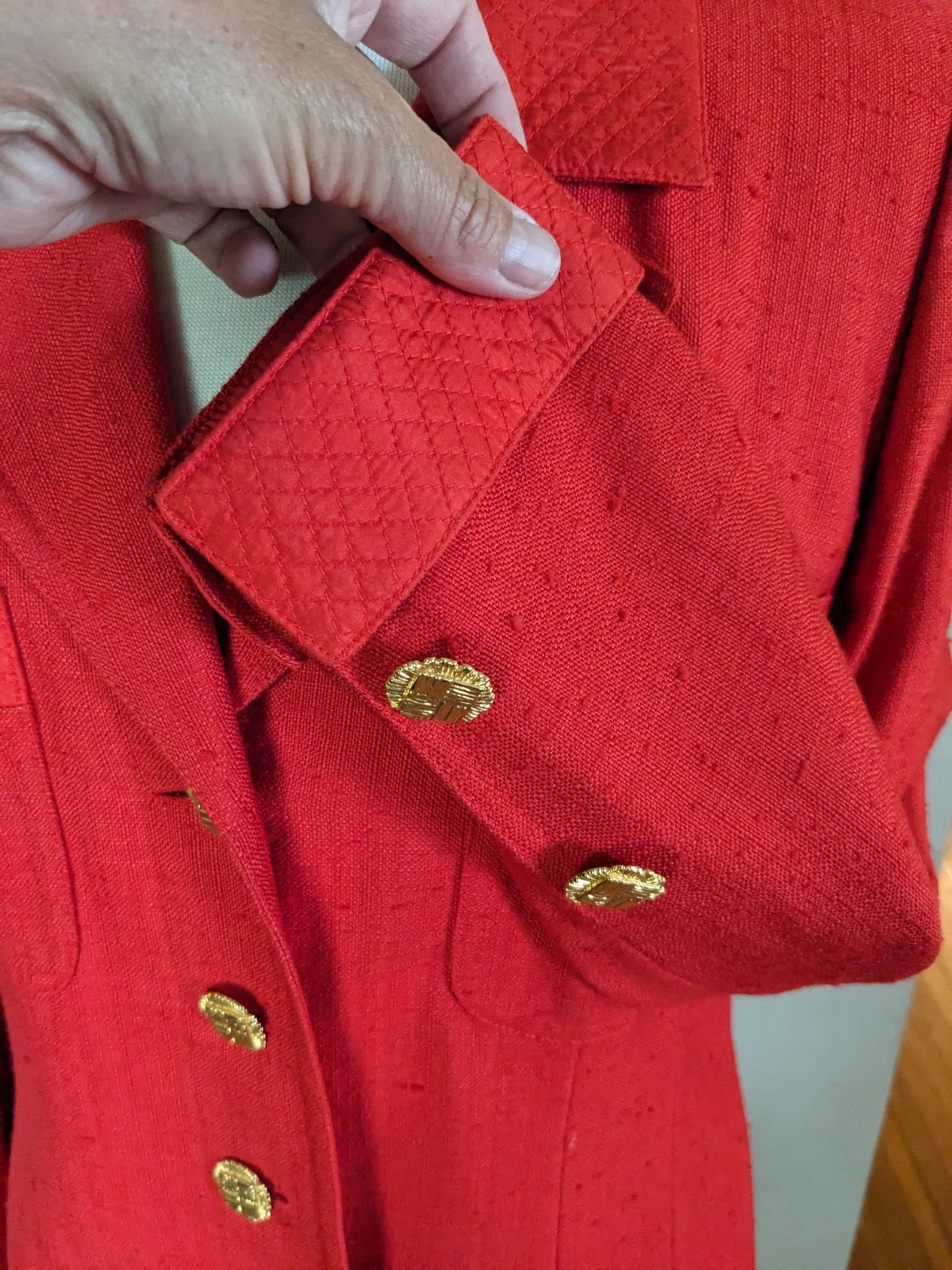 Vintage 80s Sophy Curson France Red Structured Blazer Jacket Size 10 Gold Button