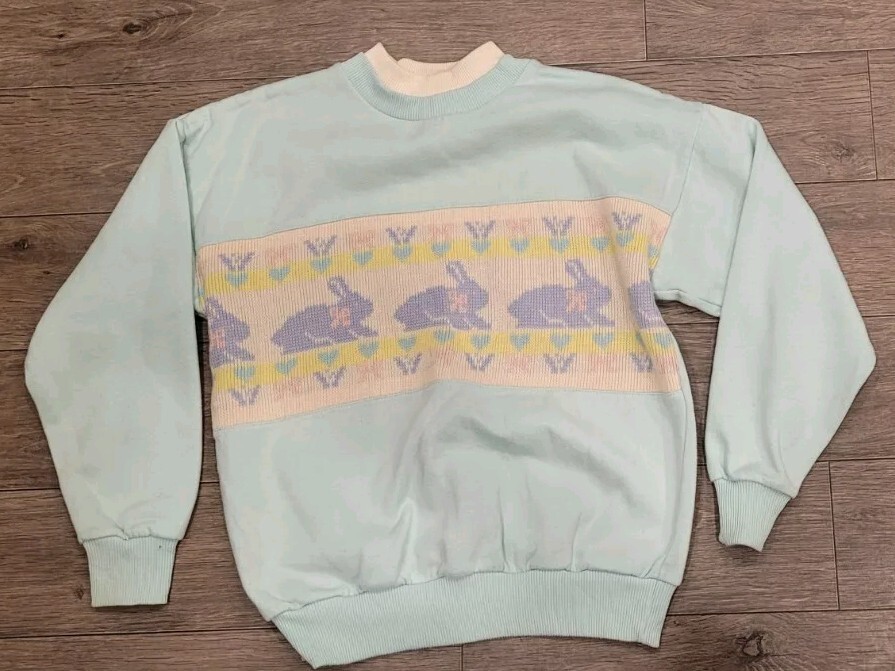 Vtg 90s Pastel Bunny And Hearts Easter Sweater Sz S Pastel Simply Basic Easter