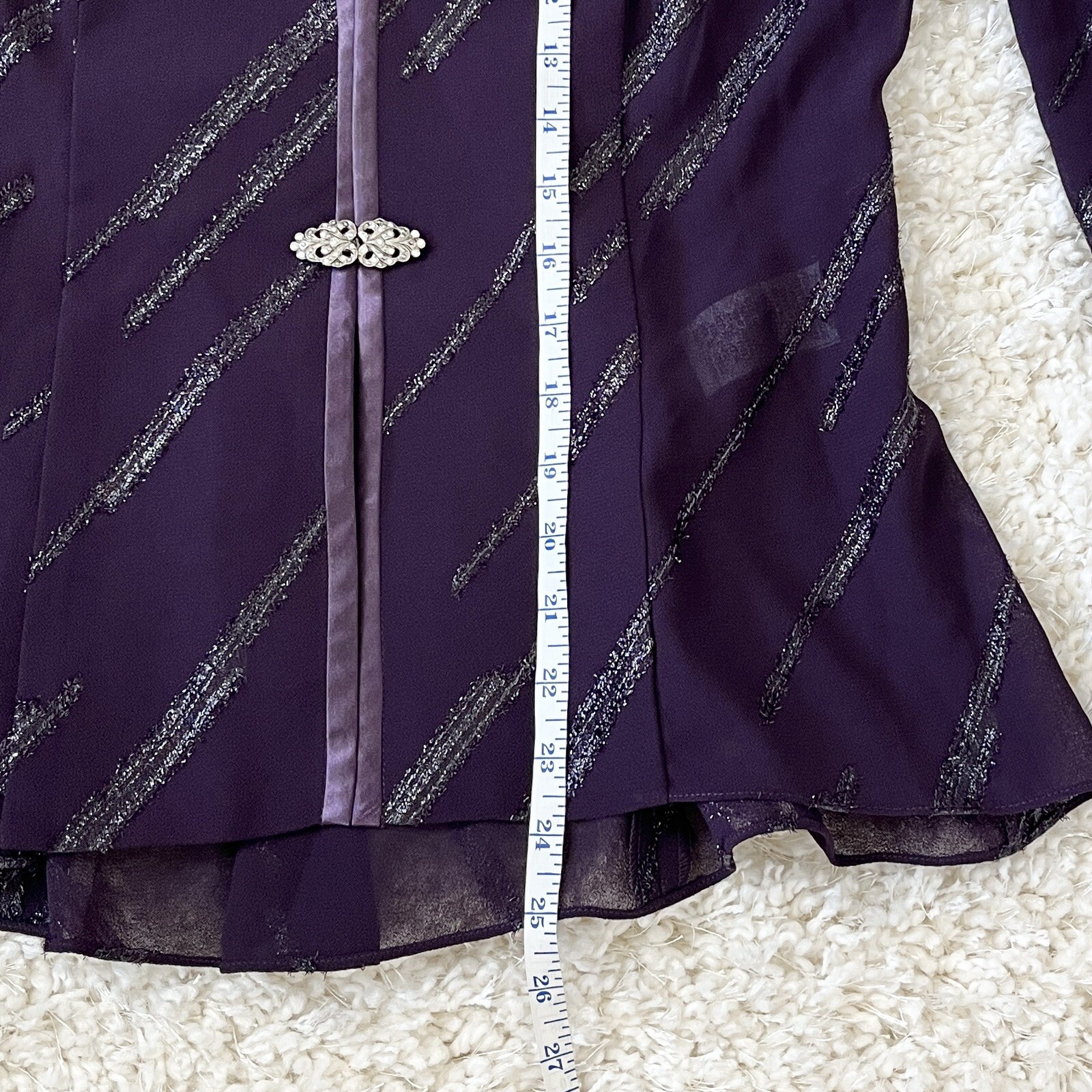 R & M Richards Karen Kwong Sheer Evening Jacket Shimmer Rhinestone Clasp 6P