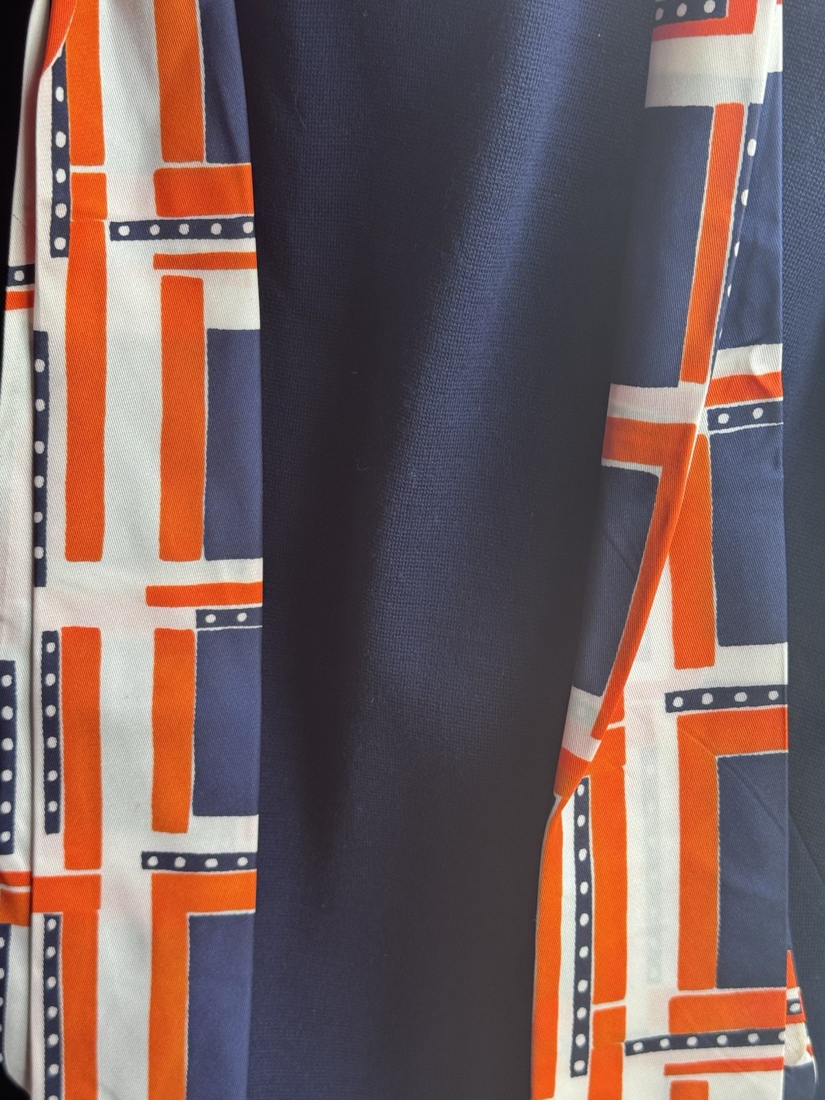 R & K Knits Navy Geometric Knit Long Sleeve Dress Scarf Tie Red White Orange