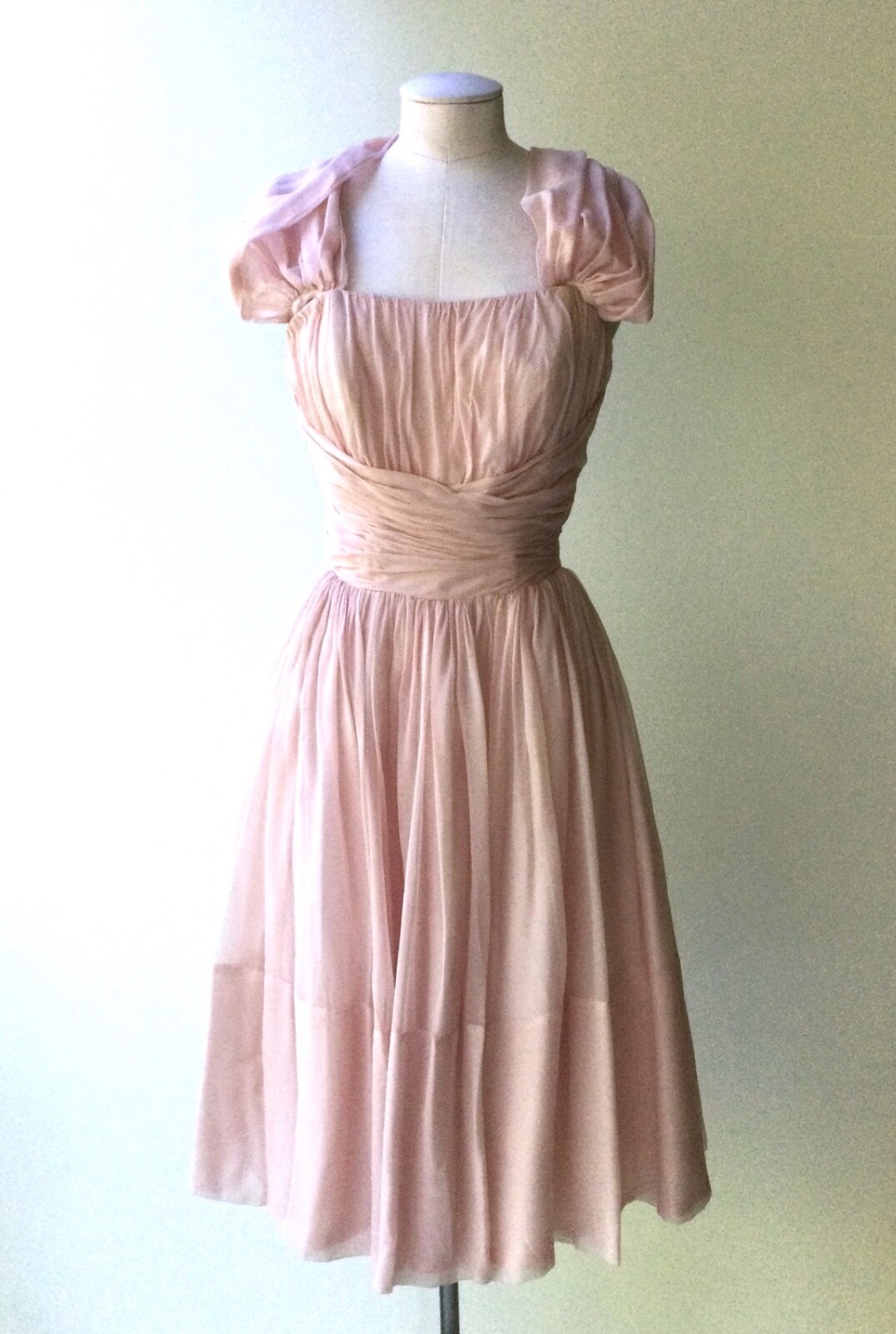 Vintage 1950s Bullock’s Wilshire Pink Chiffon Dress