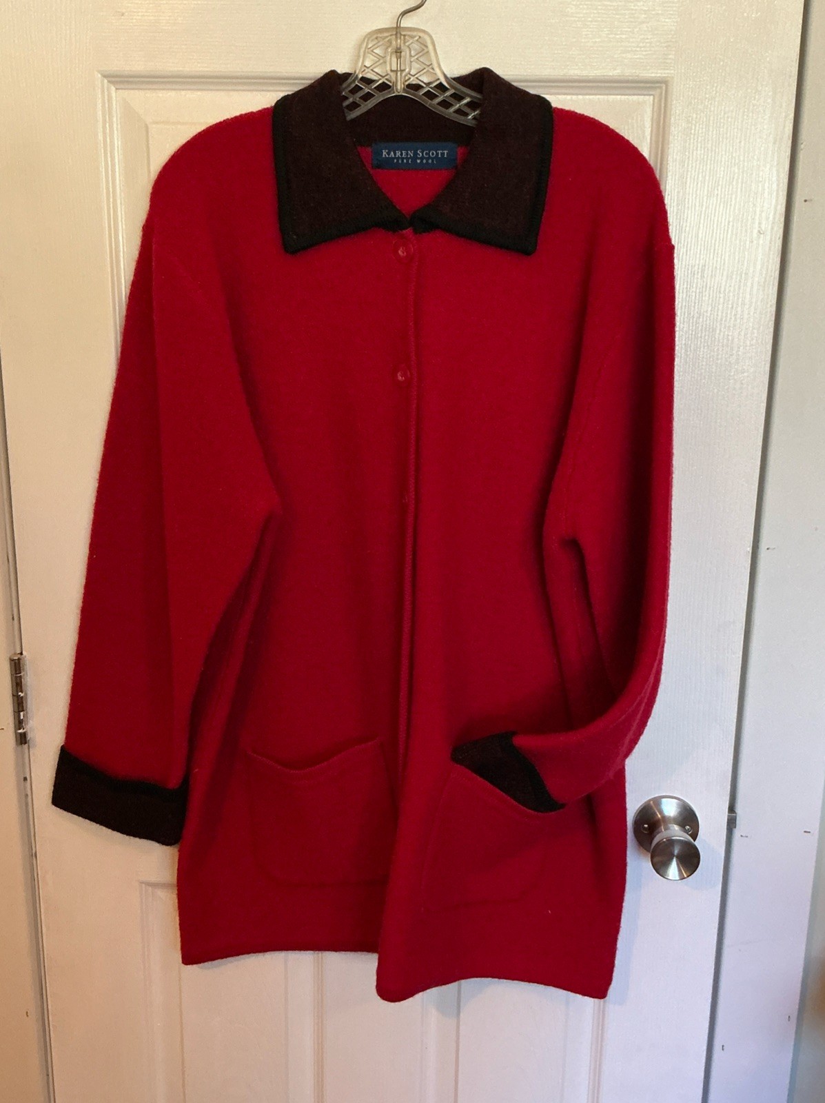 Vintage Red Karen Scott Wool Sweater Jacket XL Made In Australia Classic Style