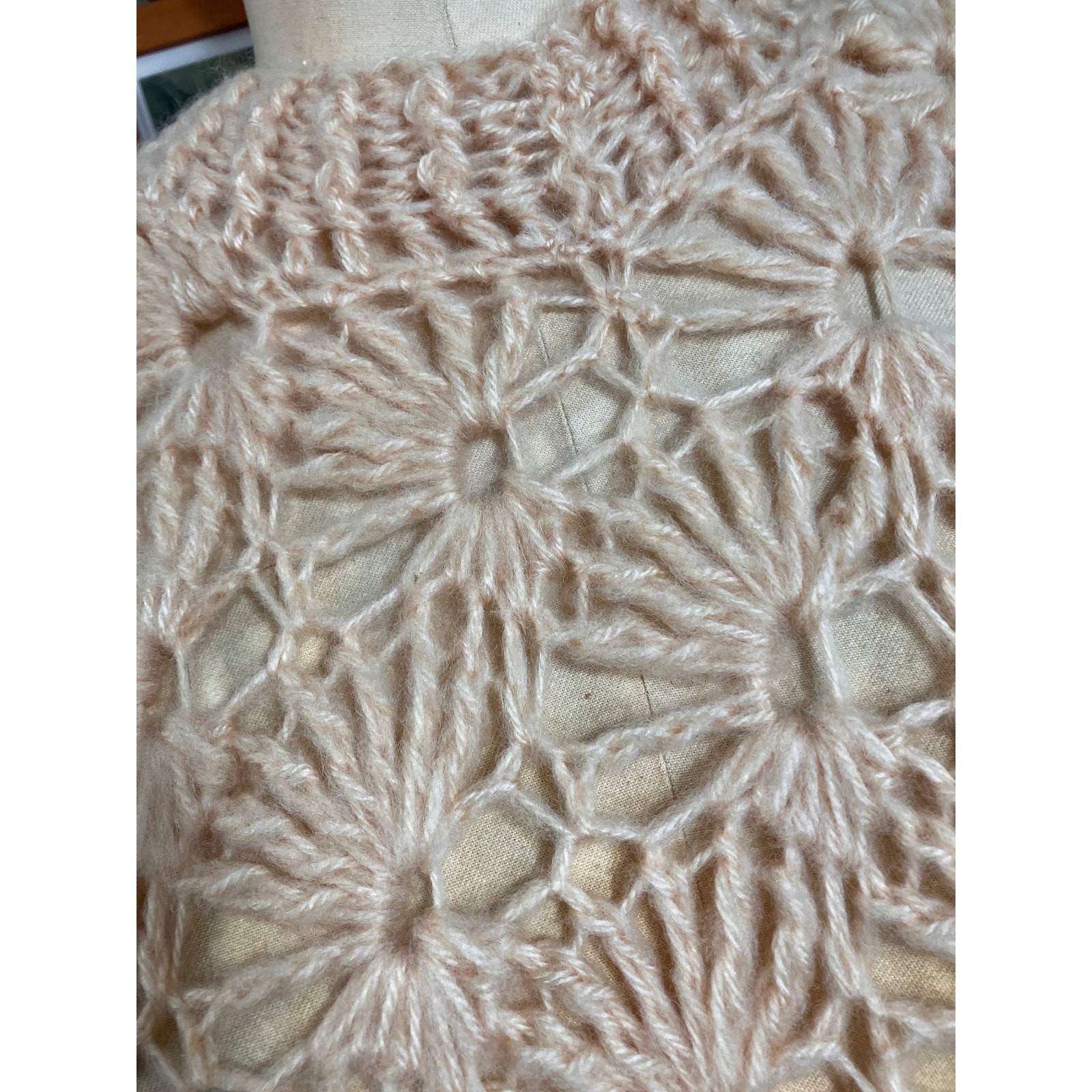 1970s Apricot Wool Blend Knit Sweater Dress Loose Crochet Pullover Tunic