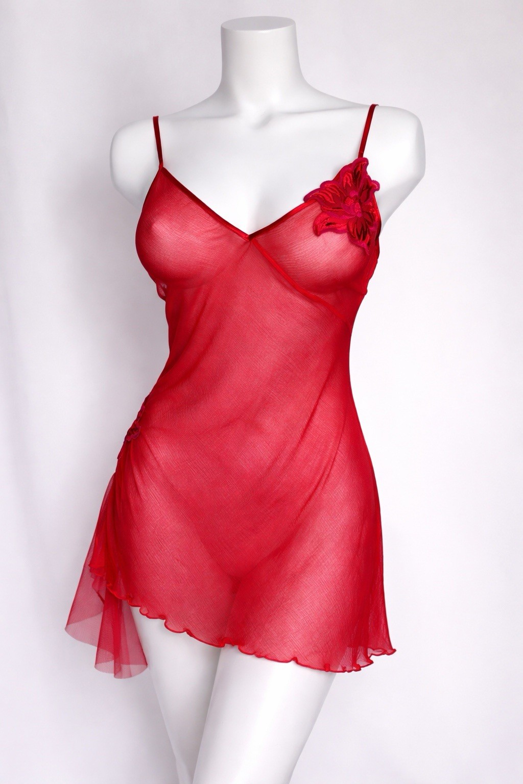 Vintage Victoria’s Secret Red 100% Silk Babydoll Sheer Mesh Floral NWT M Gown