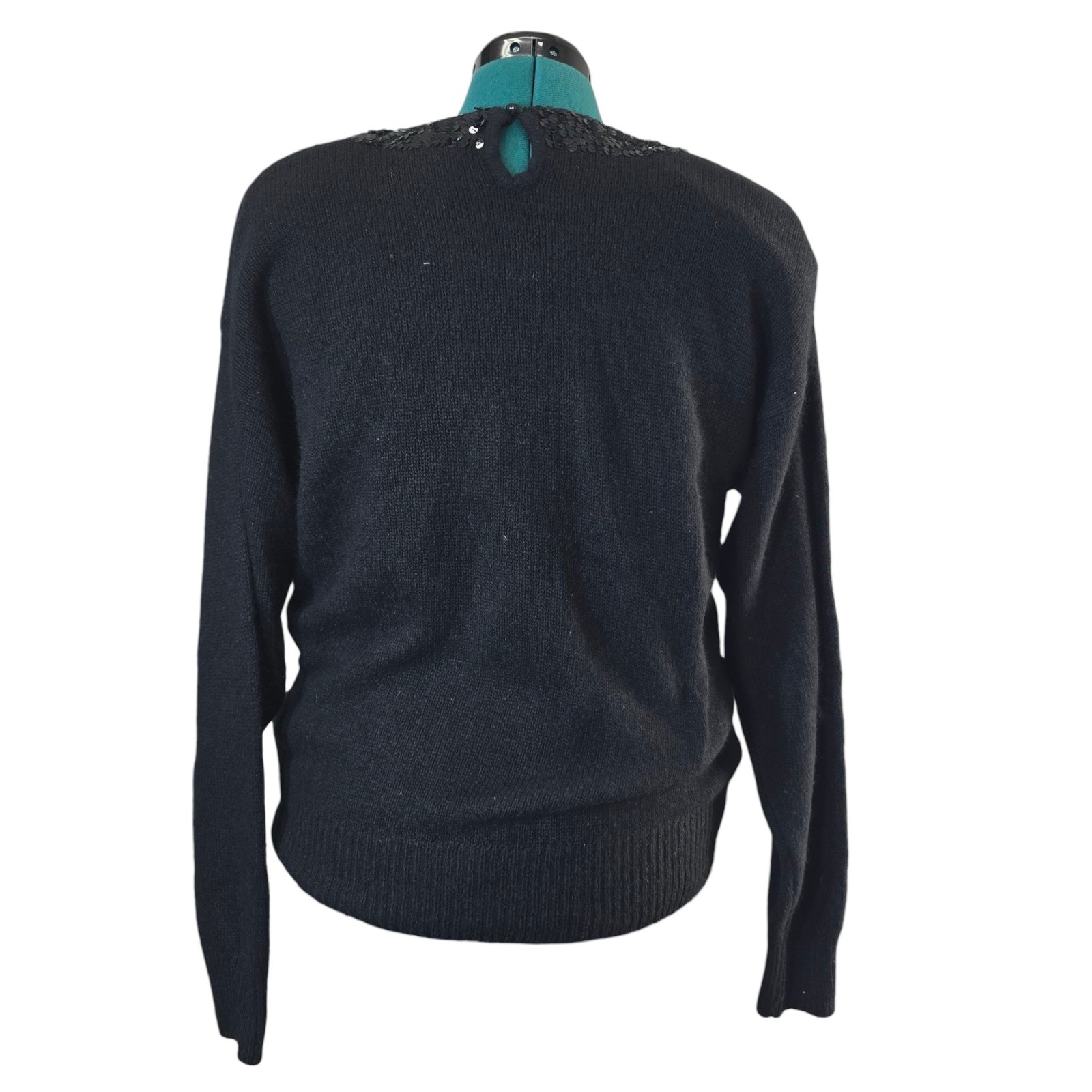 Segue Black Sequin Polka Dot Knit Sweater Womens L Silk Angora Rabbit Hair