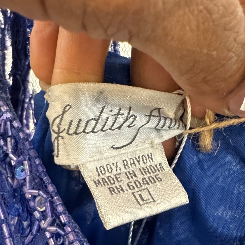 Judith Ann Creations Blue Beaded Sequin Evening Dress Size L