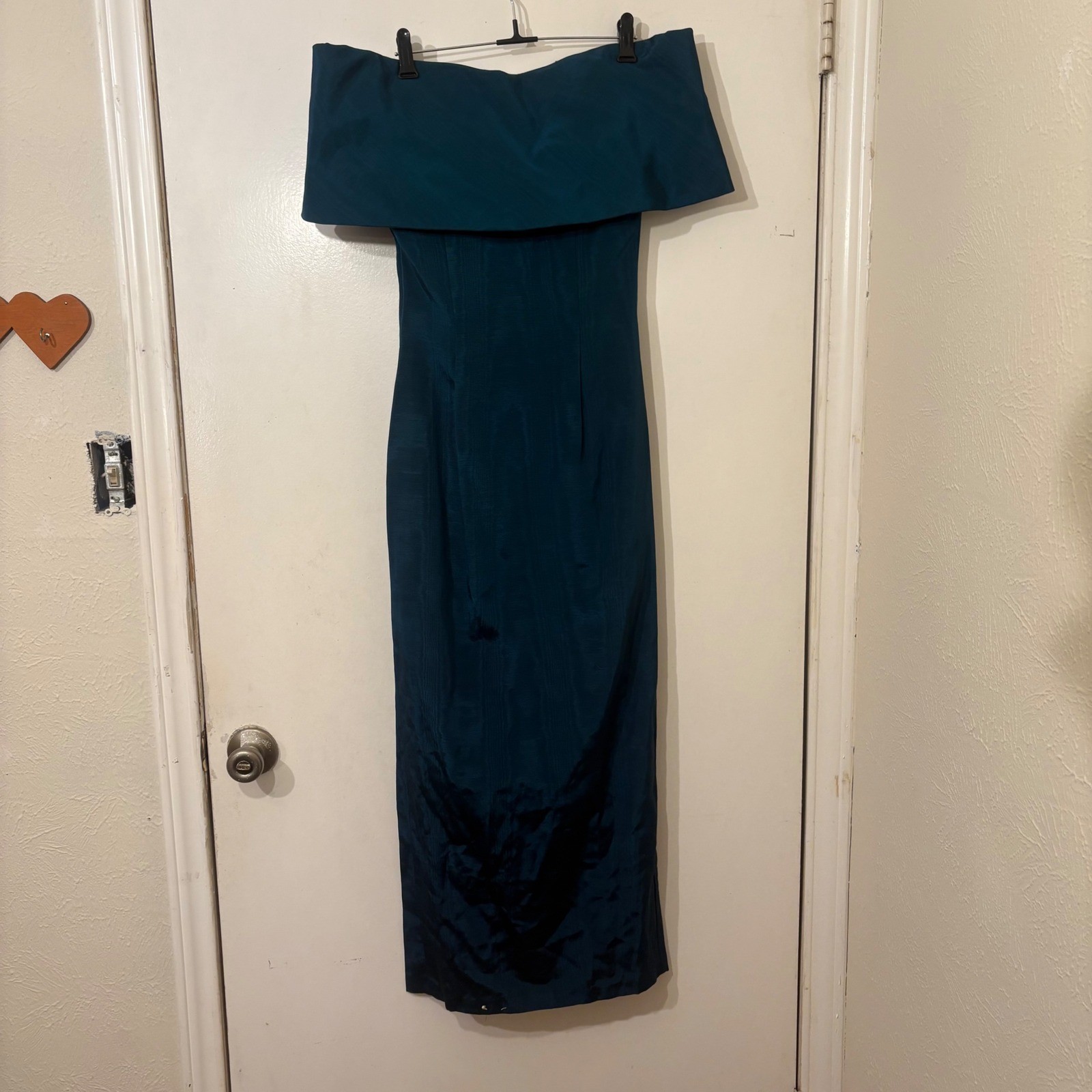 Vtg Jessica McClintock Gunne Sax Teal Off Shoulder Dress Heart Buttons Sz 5/6