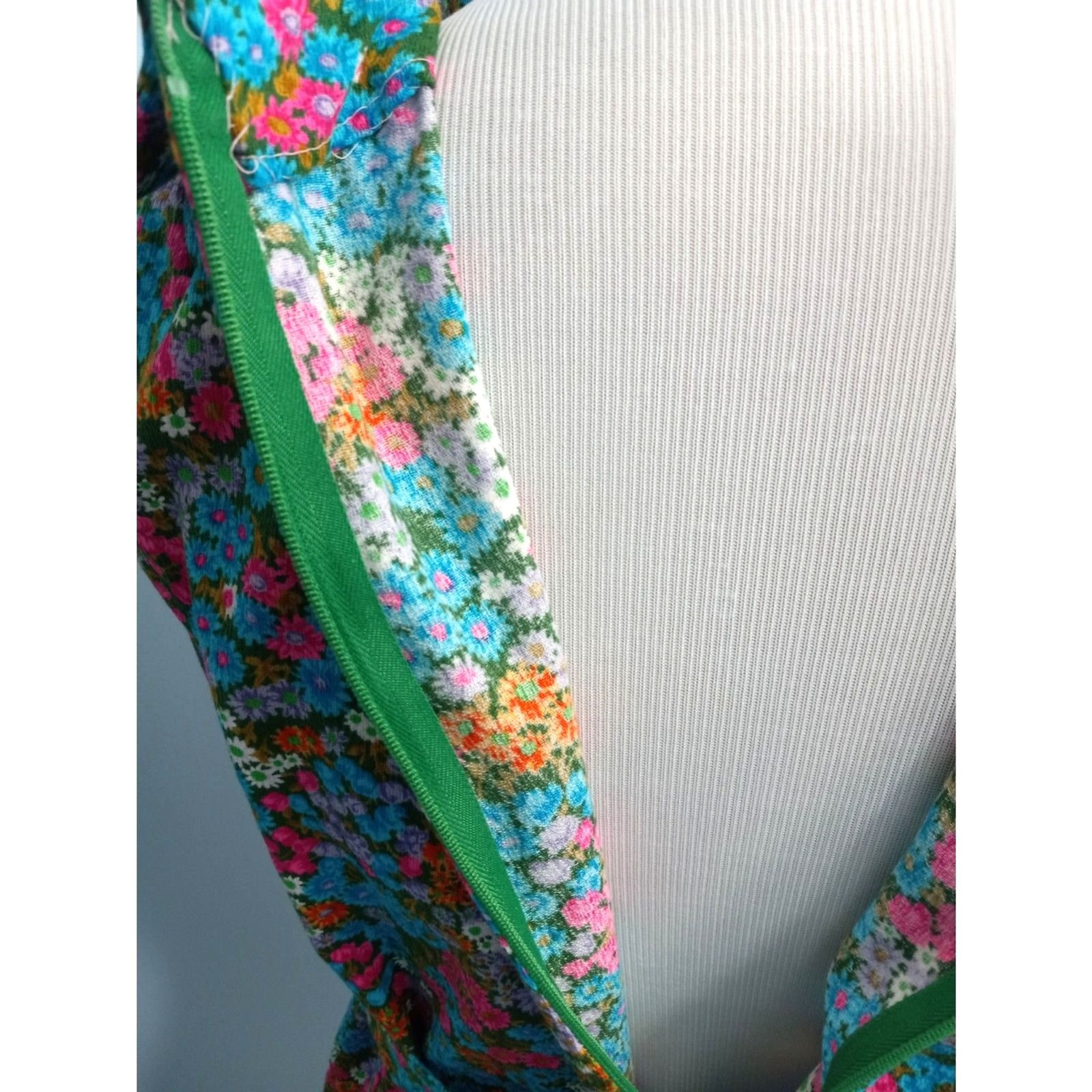 Vtg Handmade Floral Sleeveless Collared Tunic with Sash Belt MODERN SIZE LARGE