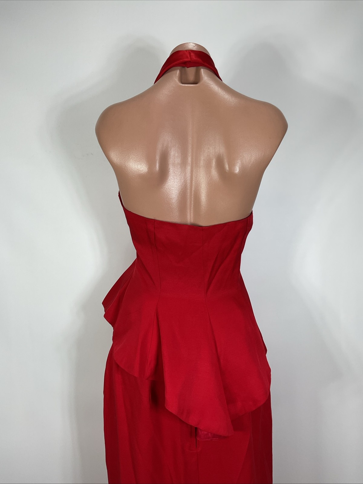Vintage 80s Red Halter Tuxedo Evening Gown 2pc Set Mother Party Prom Evening 14