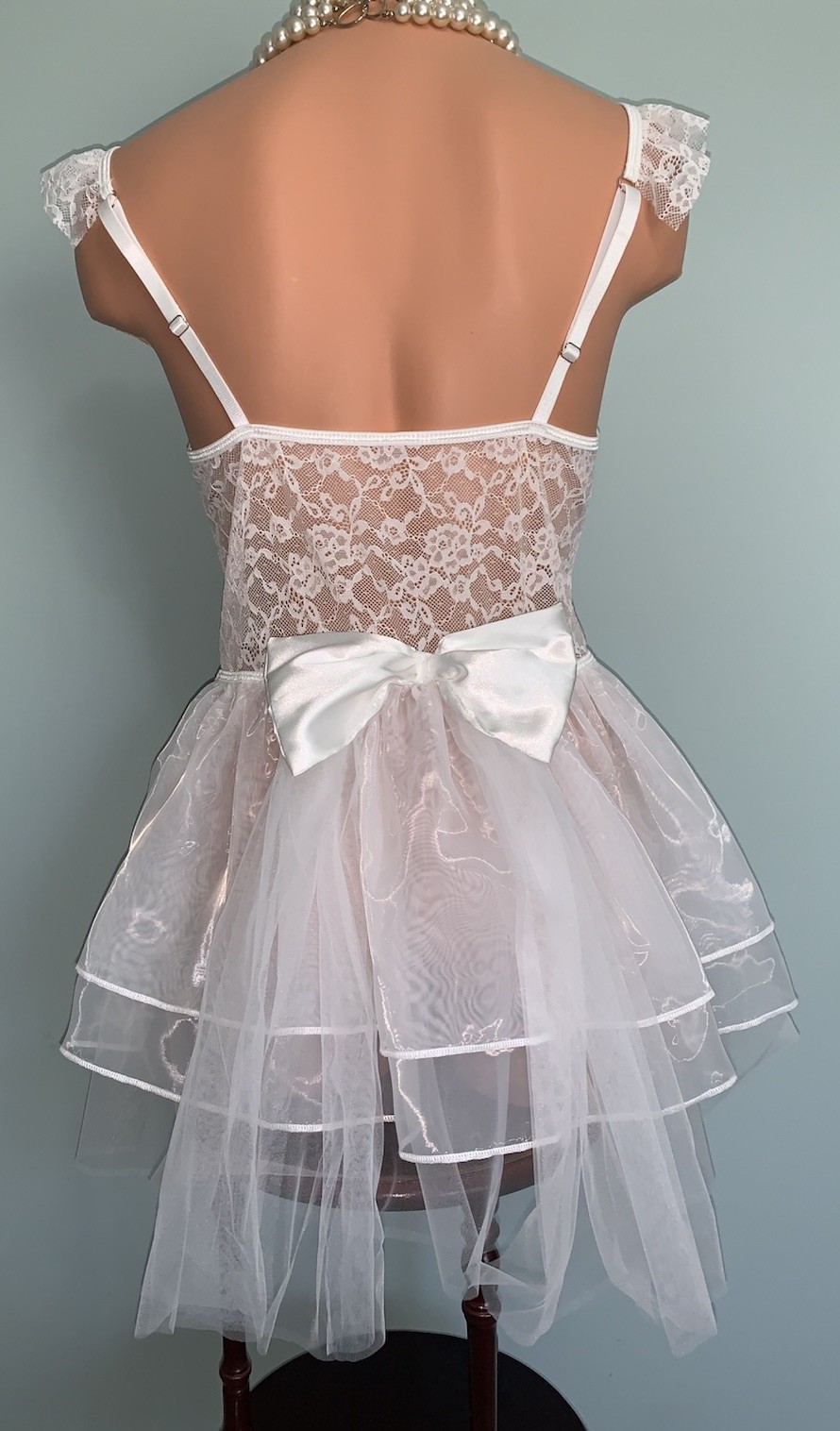 NEW SHEER 3 layer Chiffon Bridal Nightie Negligee XL Satin Bow Ribbons TuTu